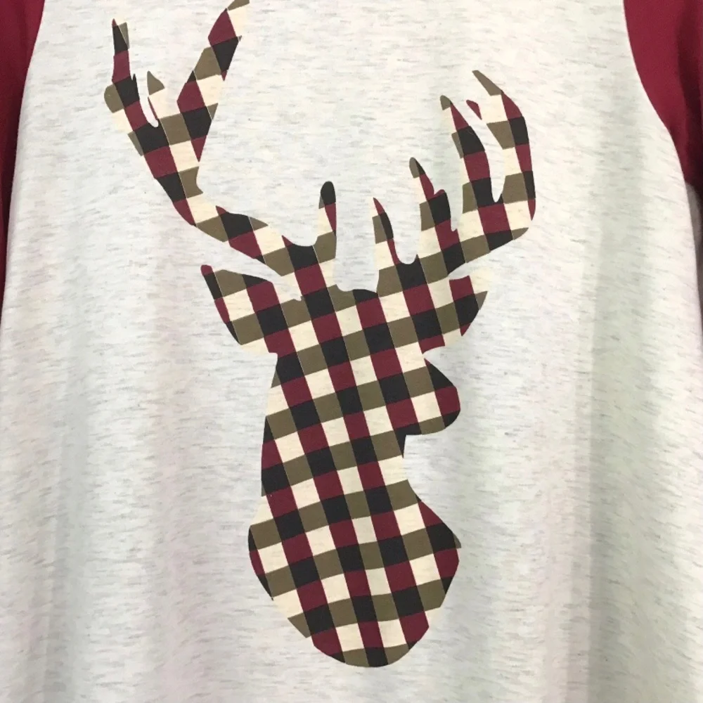 Sun & Moon Brand Plaid Deer Silhouette Top Size M Long Sleeves Long Length NEW